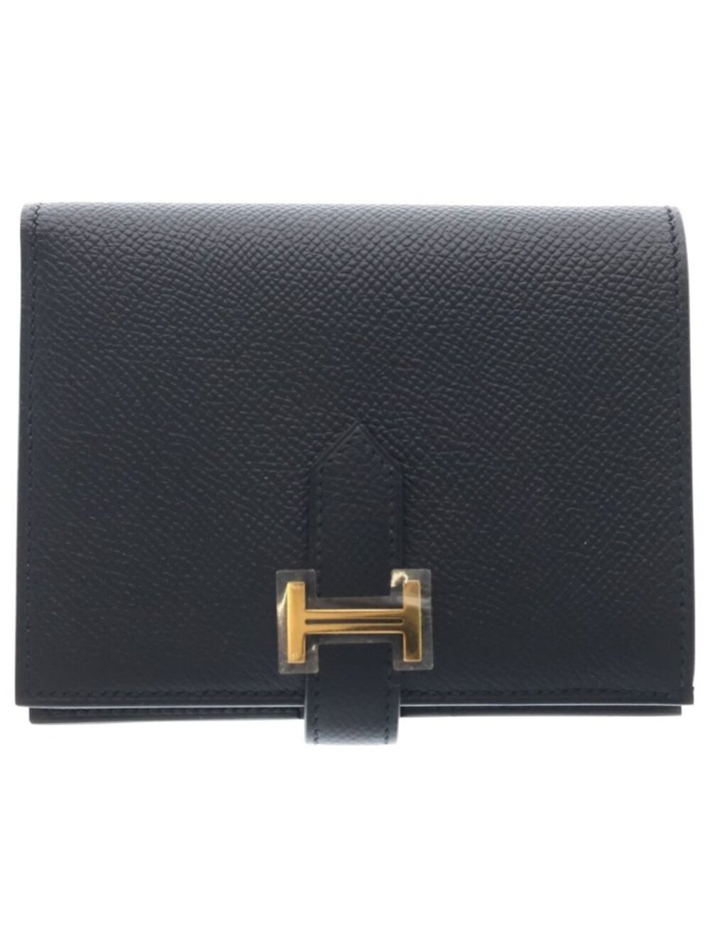 Hermes Bearn Compact Epsom Gold Bifold Wallet Black